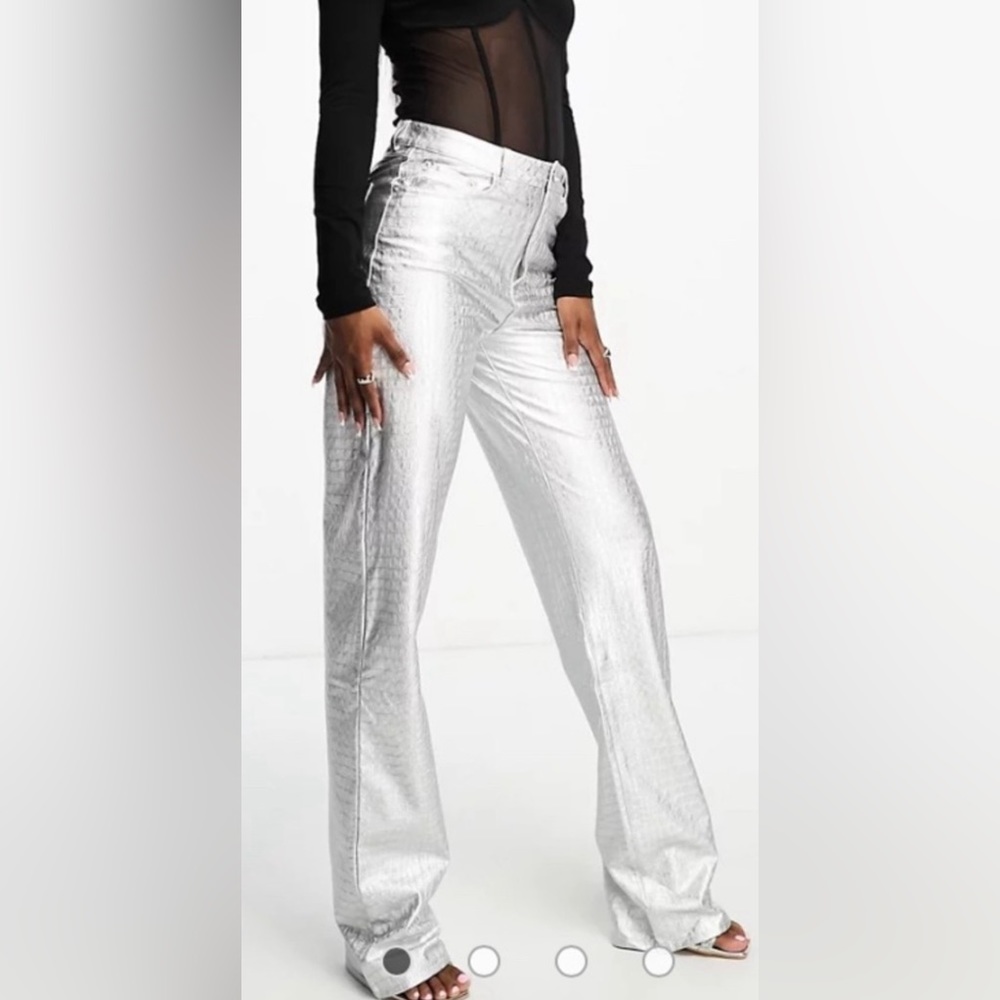 Naked Wardrobe leather look wide leg pants in silver croc